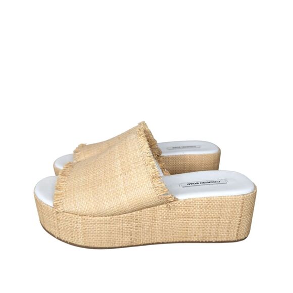 Country Road Fiona Flatform Rafia Platform Sandals Sz EU 38 Brown Beachy Resort - Picture 2 of 8
